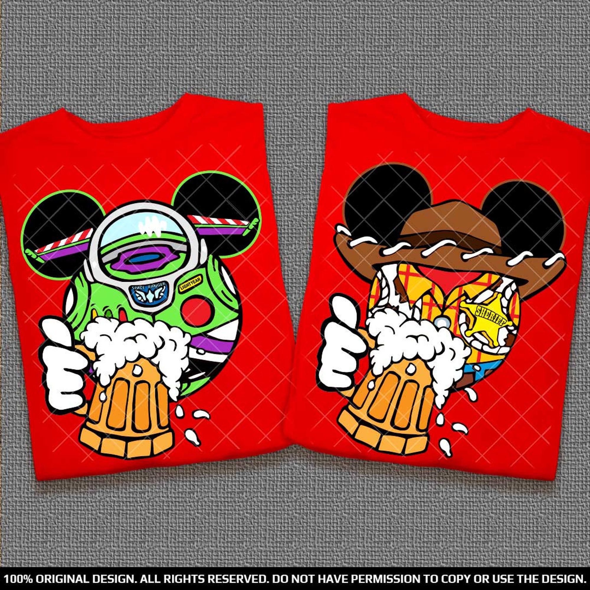 Buzz Light Beer and Woody Beer Epcot Couples Shirts