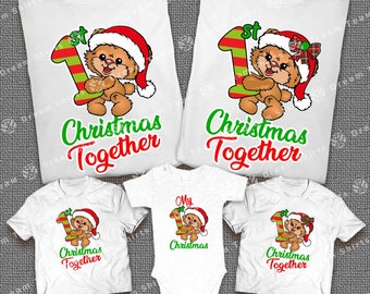 First Christmas Together Family Shirts My First Christmas Teddy Bear Onesie for Baby Boy or Girl 1st Christmas Matching Pajamas Shirts