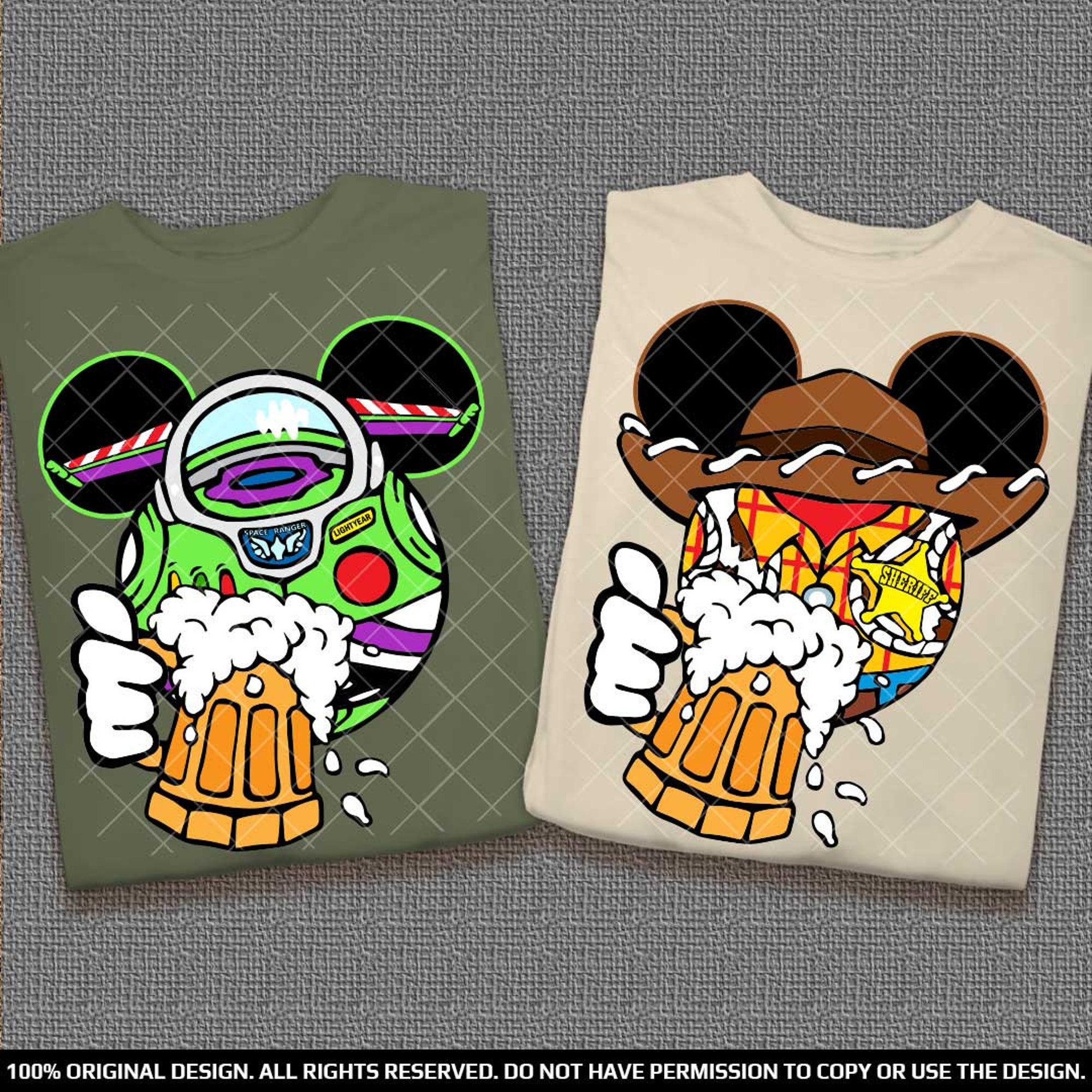 Discover Buzz Light Beer and Woody Beer Epcot Couples Shirts