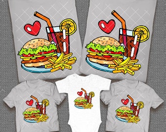 Burger French Fries and Coke Pop T-Shirts 2023 Food Lovers Matching Family Vacation Shirts 2023 Snaking Family Trip Shirts Custom Group Tees