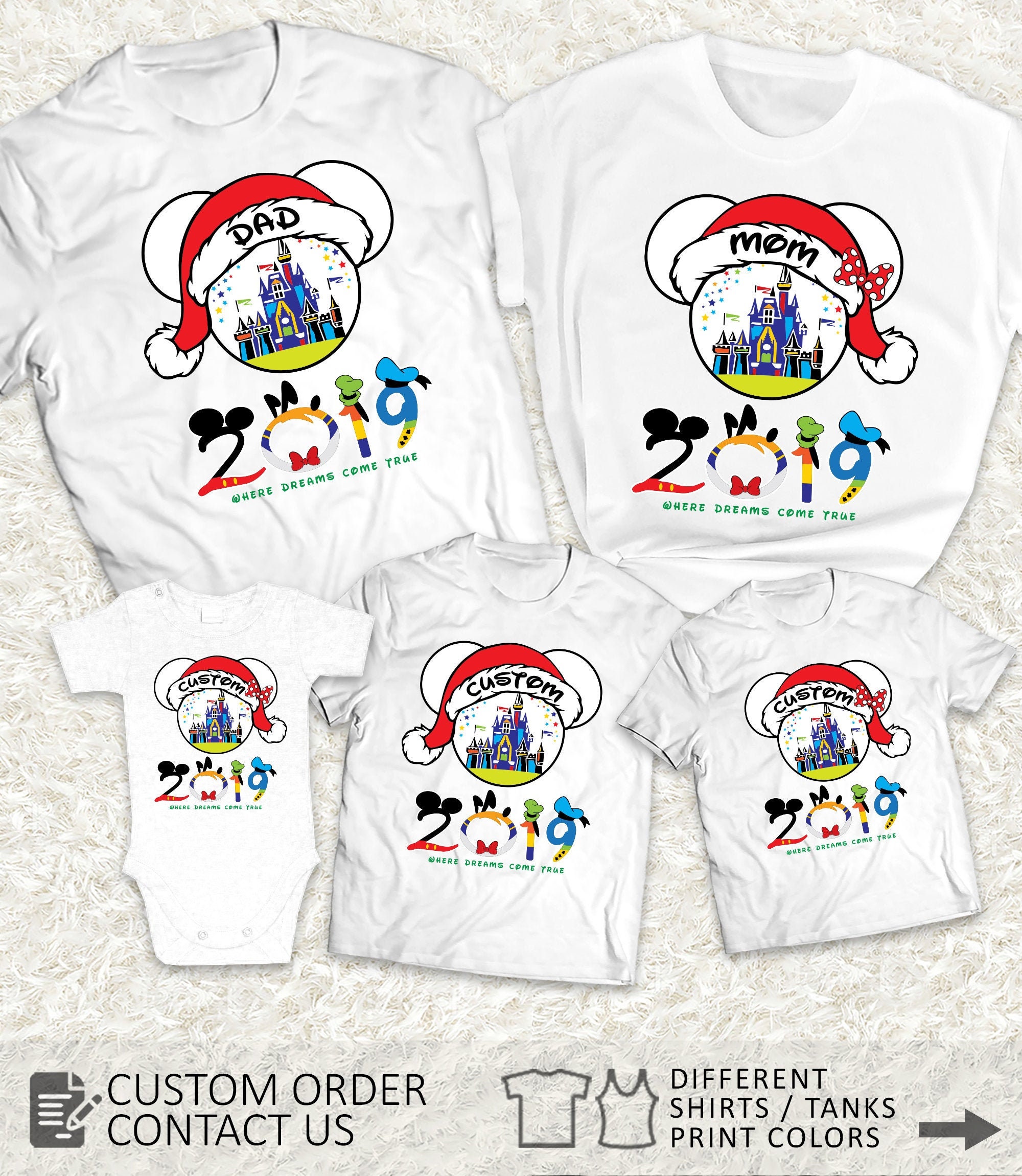 Xmas Disney family matching shirts,Minnie shirts from 6 Months up to Adults 4XL Disney Christmas 2018 matching Family shirts with Mickey