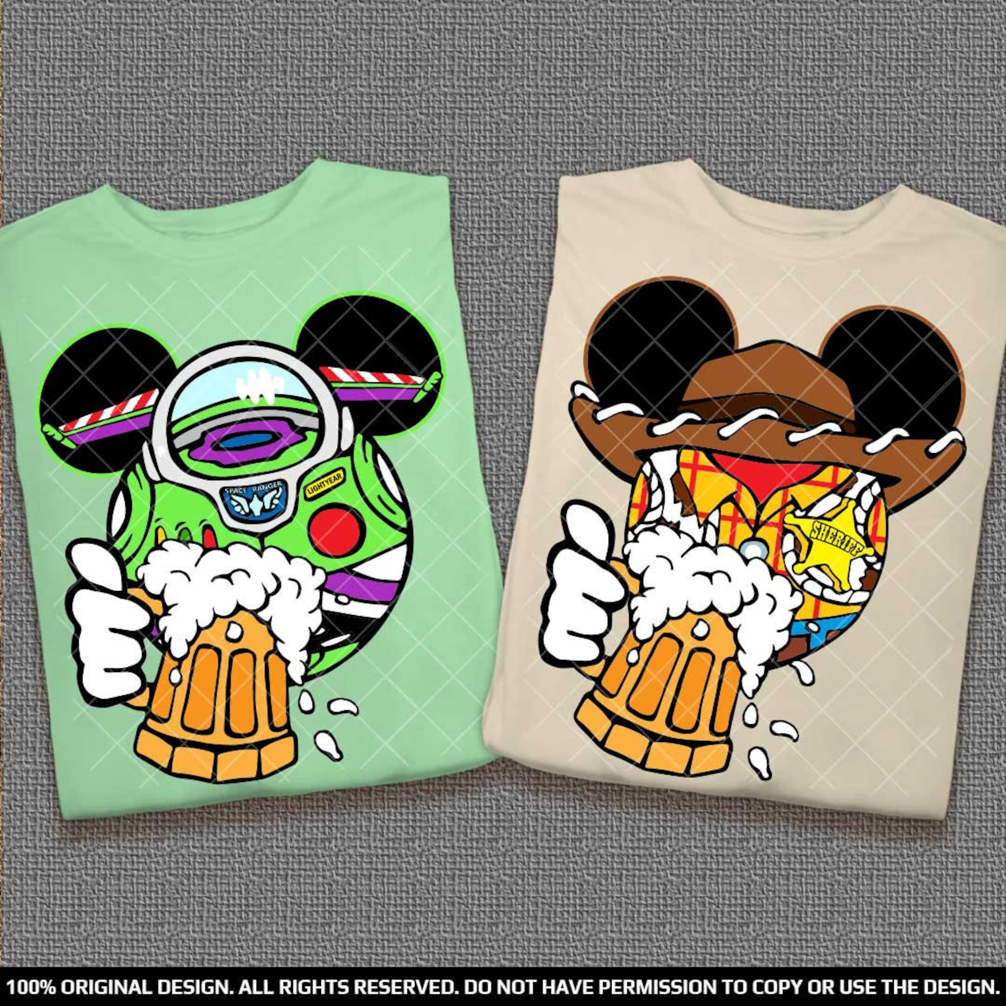 Buzz Light Beer and Woody Beer Epcot Couples Shirts