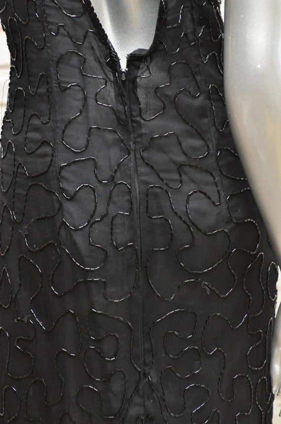 Vintage Black Silver Silk Beaded Dress Size Small… - image 9