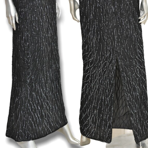 Vintage Black 100% Silk Sequins Floor Length Gown… - image 7