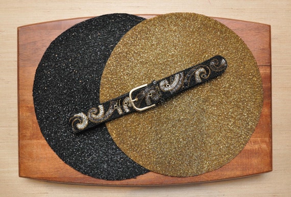 Vintage Black and Gold Beaded Belt - Etsy