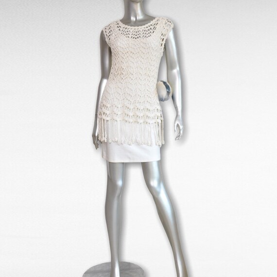 Vintage Vivienne Tam Off White Crochet Dress with… - image 3