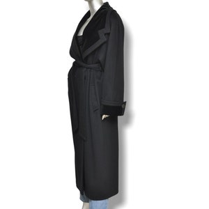 Vintage Womens Black Wool and Velvet Long Belted Winter Coat Size M image 5