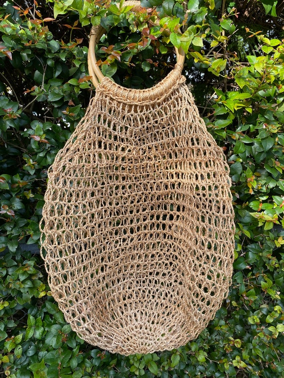 Vintage Net Market Bag with Wood Handle Boho Purse - image 4