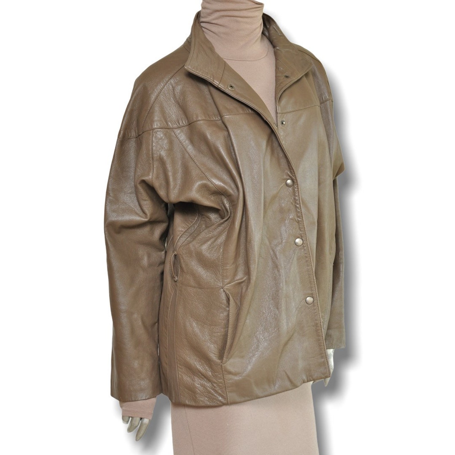 Vintage Army Green Leather Jacket Womens Relaxed Fit Belted Etsy