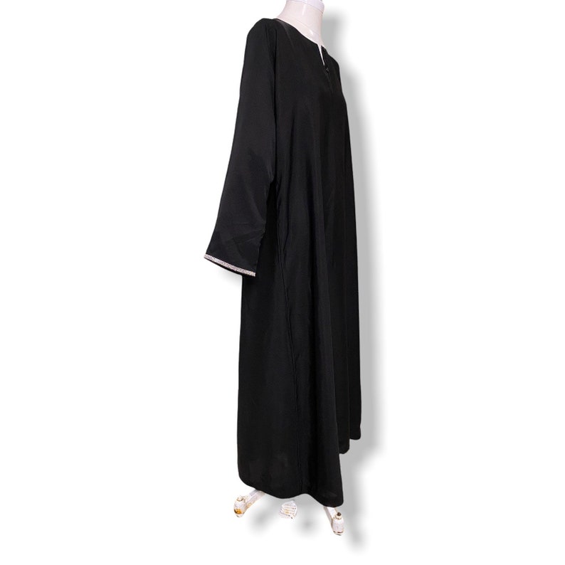 Vintage Black Kaftan Dress with Rhinestone Trim Size Medium Full Length Long Sleeve Tunic Dress image 3
