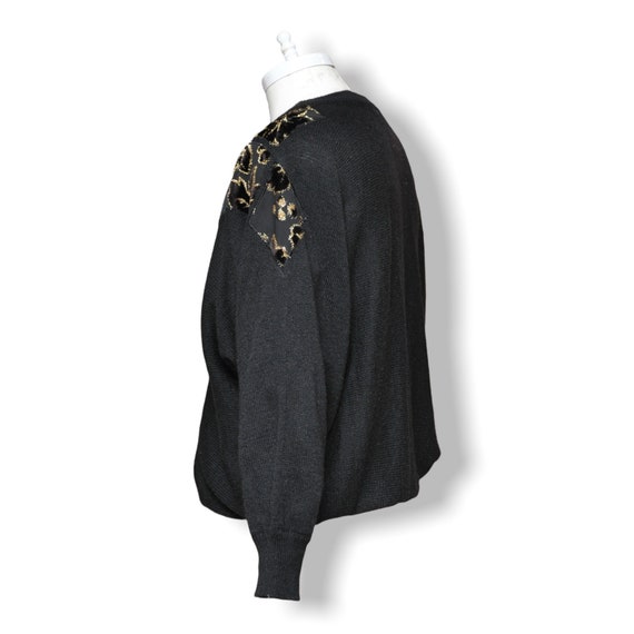 Vintage Black and Gold Satin and Velvet Sweater S… - image 4