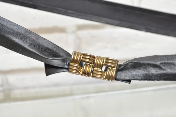 Vintage 70’s Black FAUX Leather Belt with Brass B… - image 3