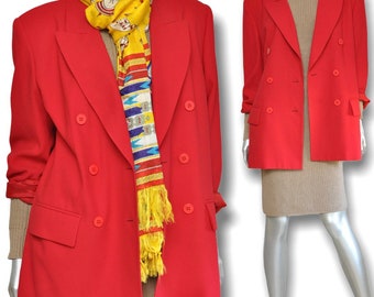 Vintage Red Oversized Double Breasted Blazer Womens Loose Fit Boy Fried Blazer M/L