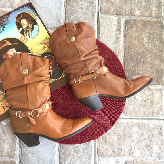 Vintage Women’s Tan Leather Cowboy Boots Size 7 B… - image 2