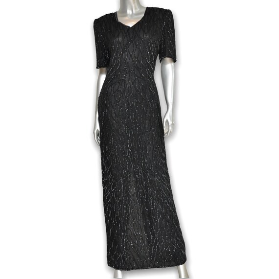 Vintage Black 100% Silk Sequins Floor Length Gown… - image 10