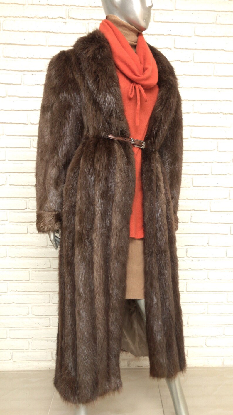 Vintage Womens Brown Beaver Fur Coat Full Length Genuine Fur Etsy