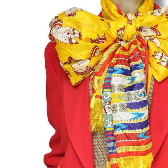 Vintage Yellow and Red Oversized Bohemian Scarf - image 1