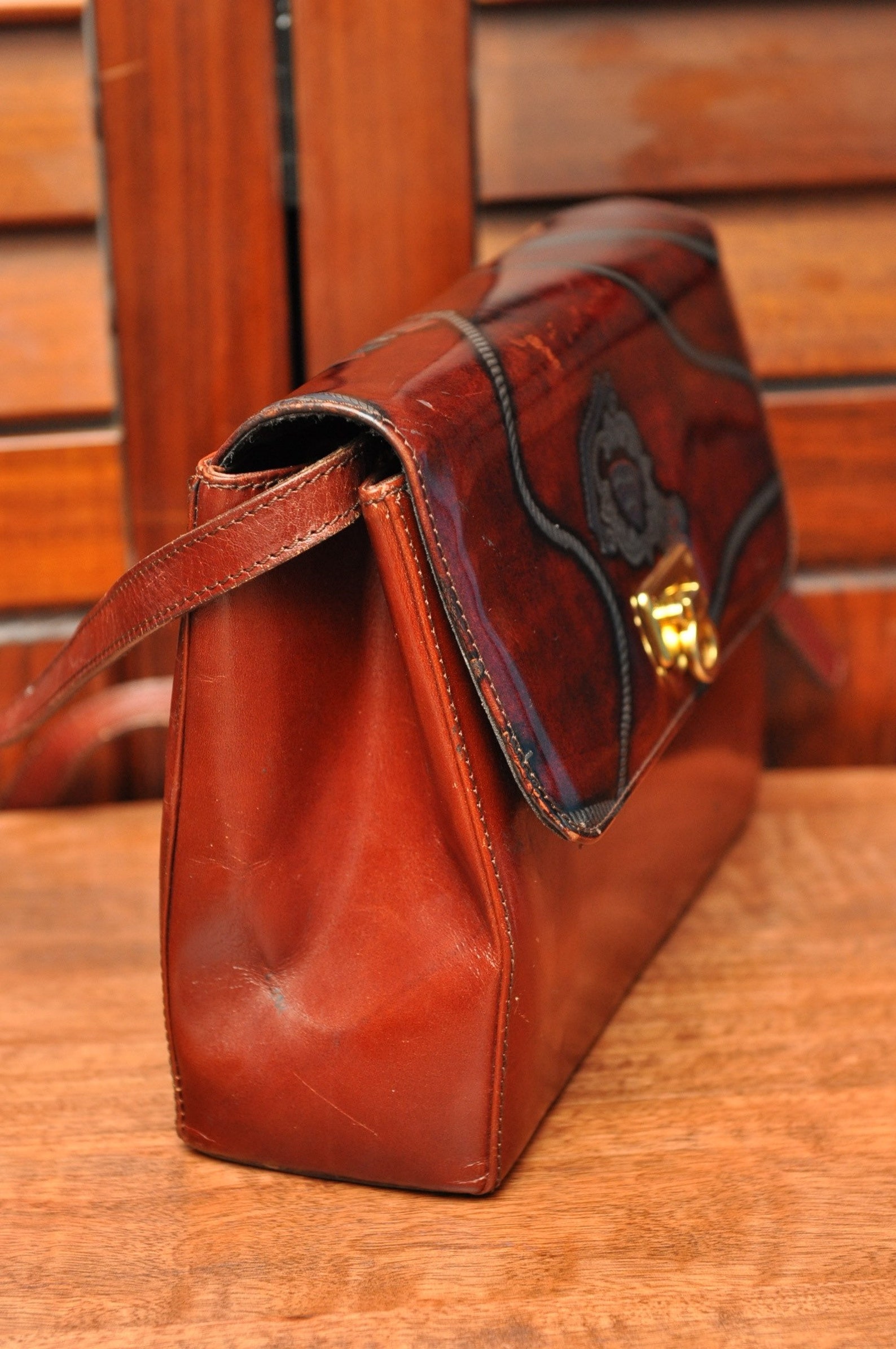 Vintage Dark Tan Leather Shoulder Bag Purse by Cristina with Etsy