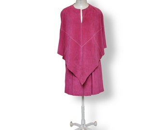 Poncho en cuir vintage pour femmes Cape en daim rose taille unique Y2K