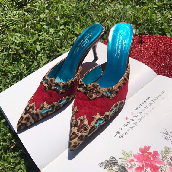 Vintage Pointy Toe Cowboy Boot Mules Leopard Print