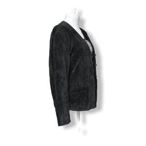 Vintage Black Suede Jacket by Rodier Paris Size Medium 6/8 Casual Leather Jacket Cardigan image 3