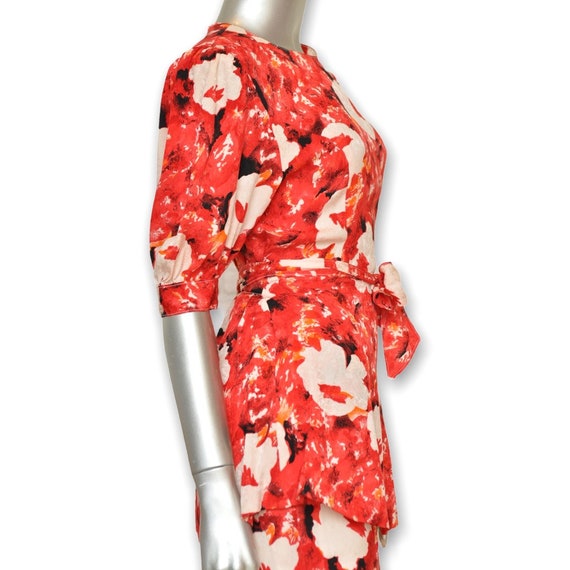 Vintage Red Silk Women’s Skirt Suit Floral Print … - image 9