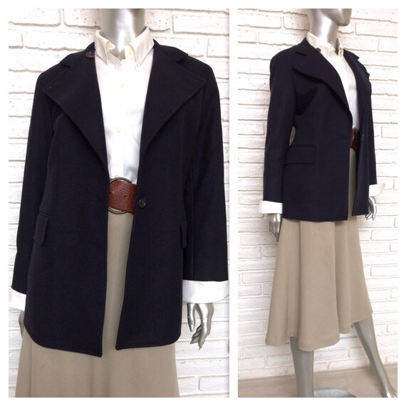 Vintage Celine Navy Blue Wool Cashmere One Button