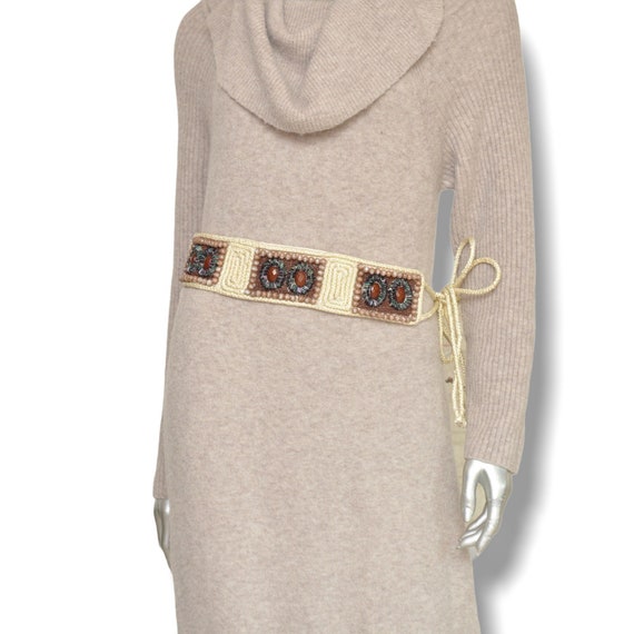 Vintage Cream Beaded Boho Tie on Belt OSFA - Etsy display picture 2