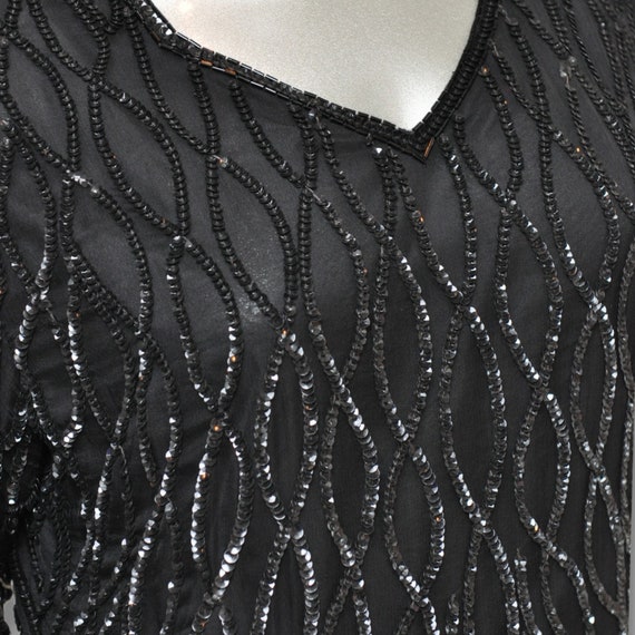 Vintage Black 100% Silk Sequins Floor Length Gown… - image 5