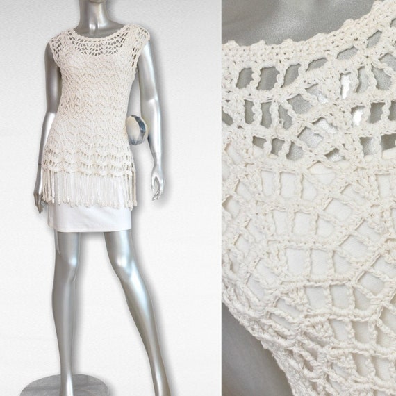 Vintage Vivienne Tam Off White Crochet Dress with… - image 1