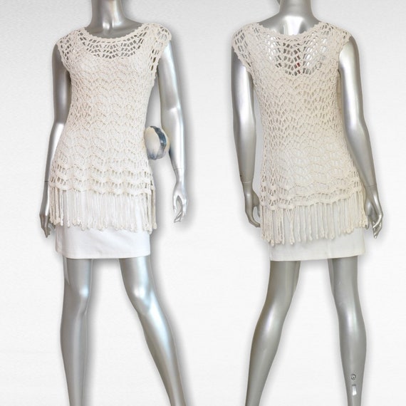 Vintage Vivienne Tam Off White Crochet Dress with… - image 2