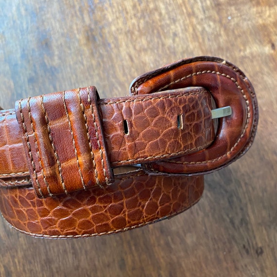 Vintage Tan Leather Belt Croc Embossed Liz Claibo… - image 7