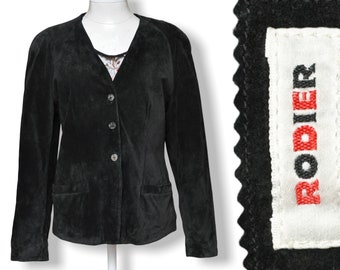 Vintage Black Suede Jacket by Rodier Paris Size Medium 6/8 Casual Leather Jacket Cardigan
