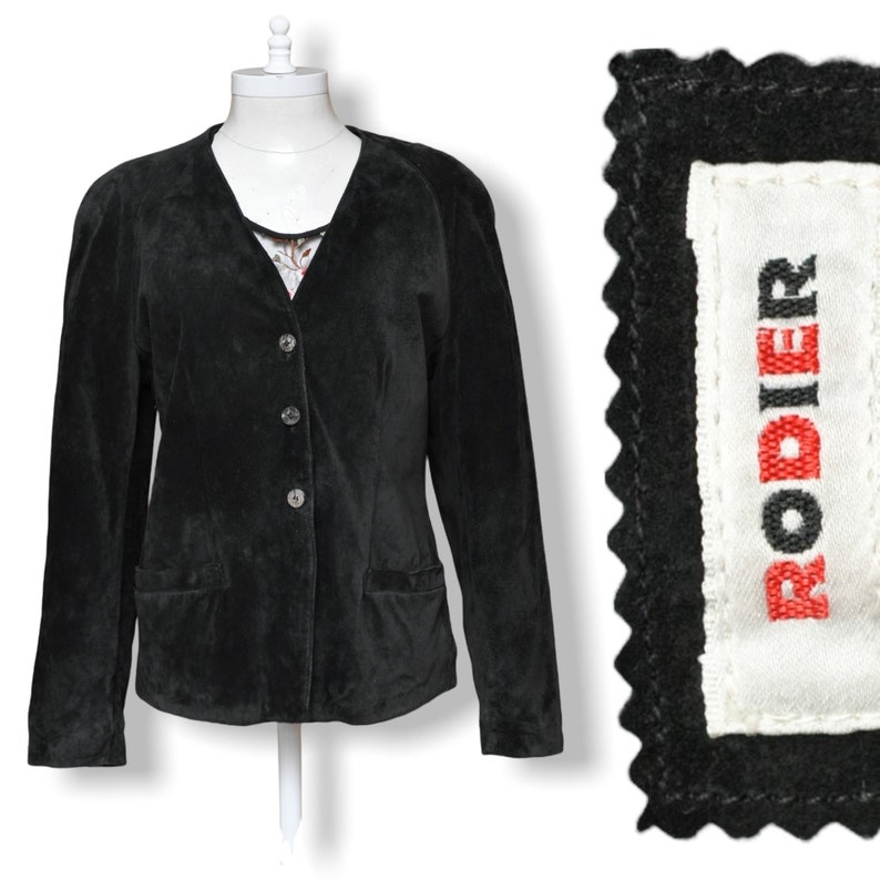 Vintage Black Suede Jacket by Rodier Paris Size Medium 6/8 Casual Leather Jacket Cardigan image 1