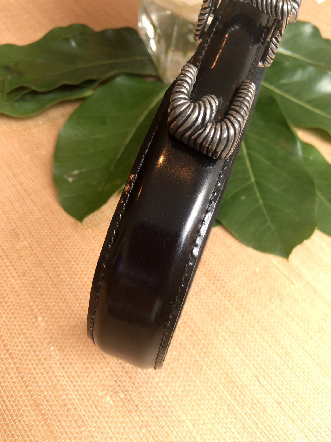 Vintage Vicenza Black Polished Leather Belt With Silver Ram  display picture 3