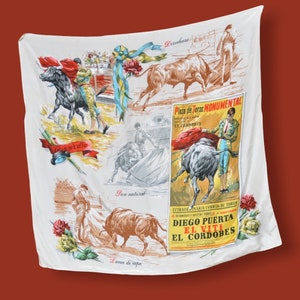 Vintage Spanischer Stierkampfschal 28 x 30 Schals der 1960er Jahre