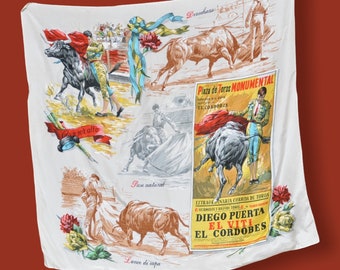 Vintage Spanish Bull Fighting Scarf 28 x 30 1960’s Scarves