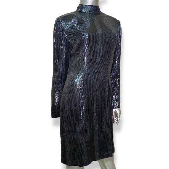 Vintage Black Sequins And Beaded Dress Womens Med… - image 3