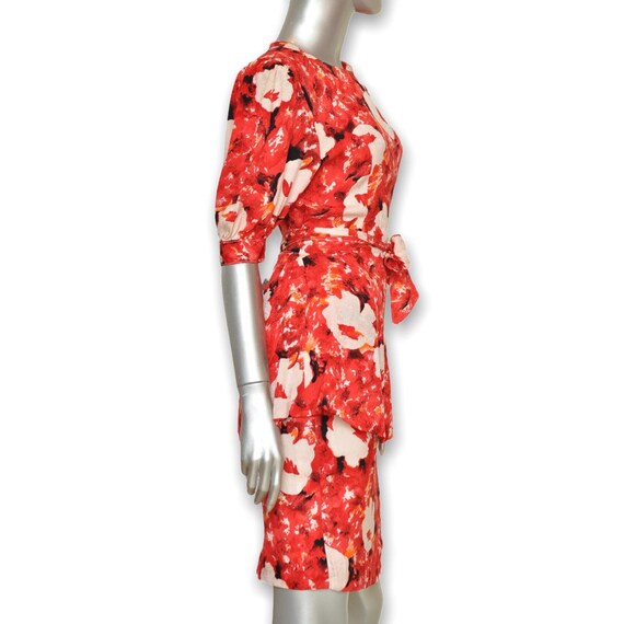 Vintage Red Silk Women’s Skirt Suit Floral Print … - image 3