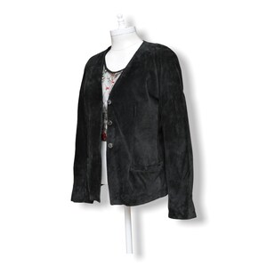 Vintage Black Suede Jacket by Rodier Paris Size Medium 6/8 Casual Leather Jacket Cardigan image 4