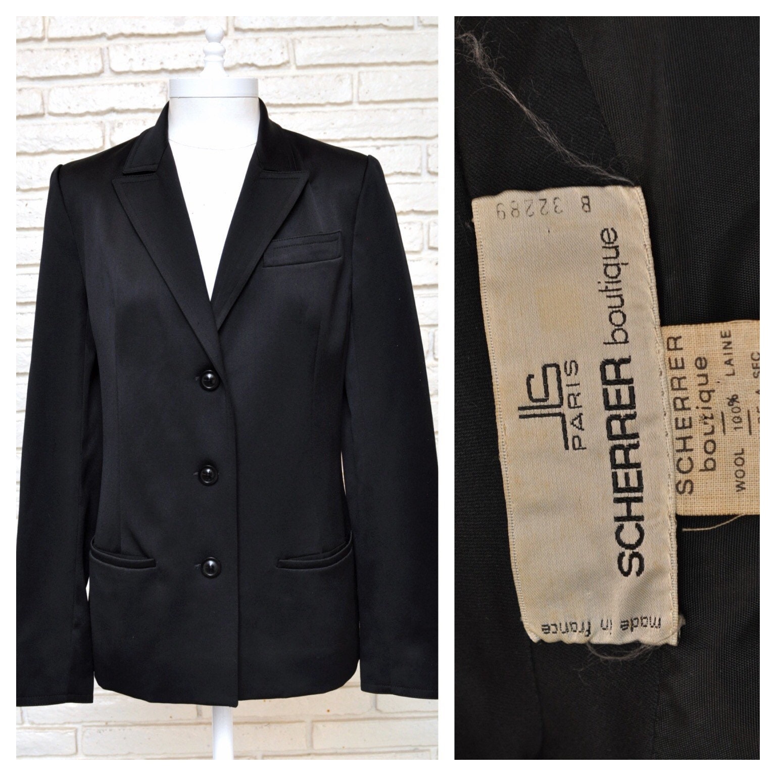 Jean Louis Scherrer Boutique Paris Black 3 Button Blazer