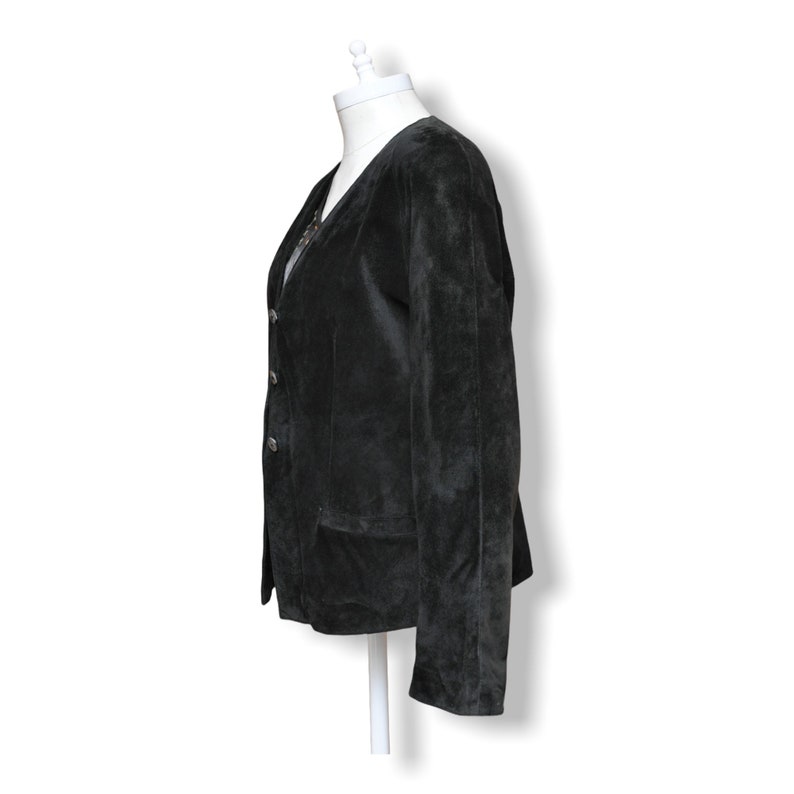 Vintage Black Suede Jacket by Rodier Paris Size Medium 6/8 Casual Leather Jacket Cardigan image 5