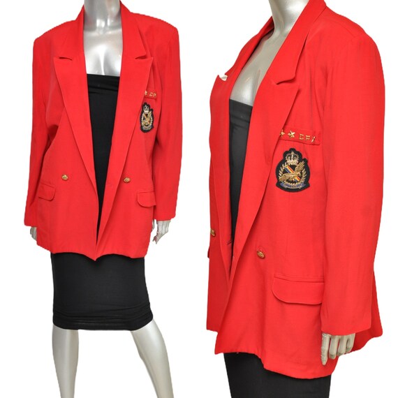 Vintage Red Oversized Blazer with Royal Crest Loos