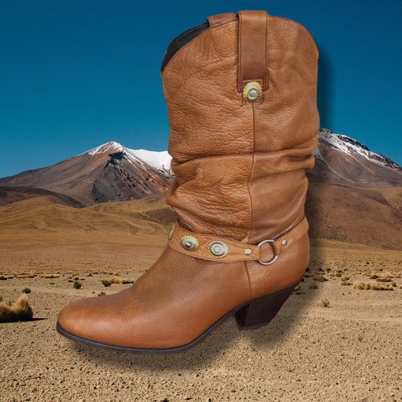 Vintage Women’s Tan Leather Cowboy Boots Size 7 B… - image 5