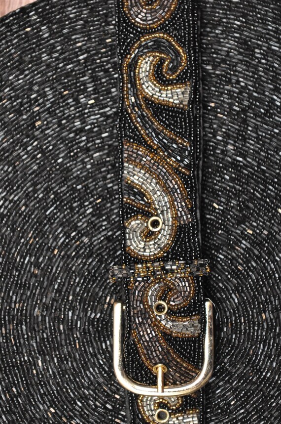 Vintage Black and Gold Beaded Belt - image 3