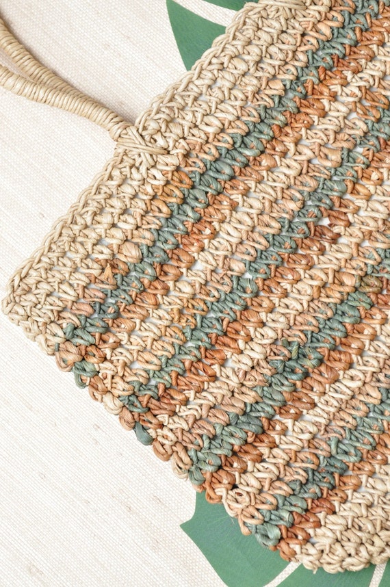 Vintage Beige Straw Market Bag Weaved Bohemian Su… - image 4