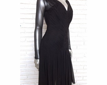 Vicky Tiel Couture Bergdorf Goodman Short Ruched Black Dress S