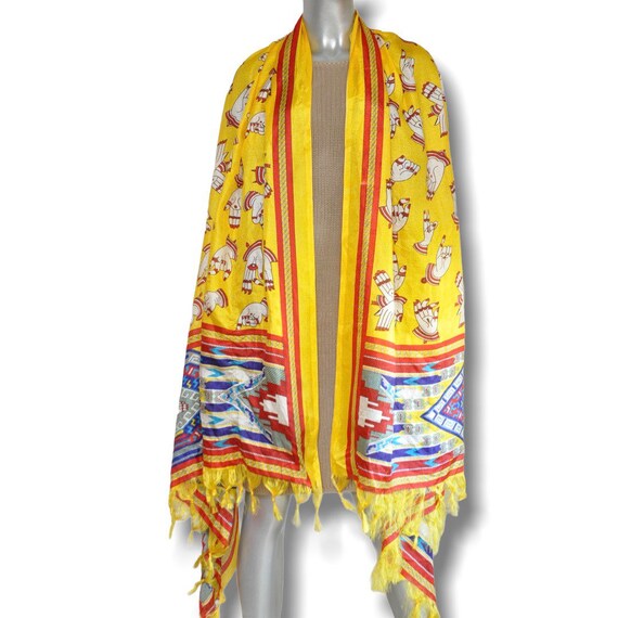 Vintage Yellow and Red Oversized Bohemian Scarf - image 2