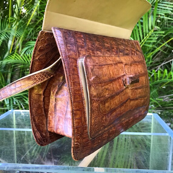 Vintage Tan Leather Shoulder Bag Purse Structured… - image 6
