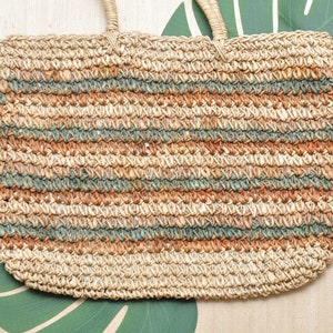 Vintage Beige Straw Market Bag Weaved Bohemian Summer Tote Purse image 3